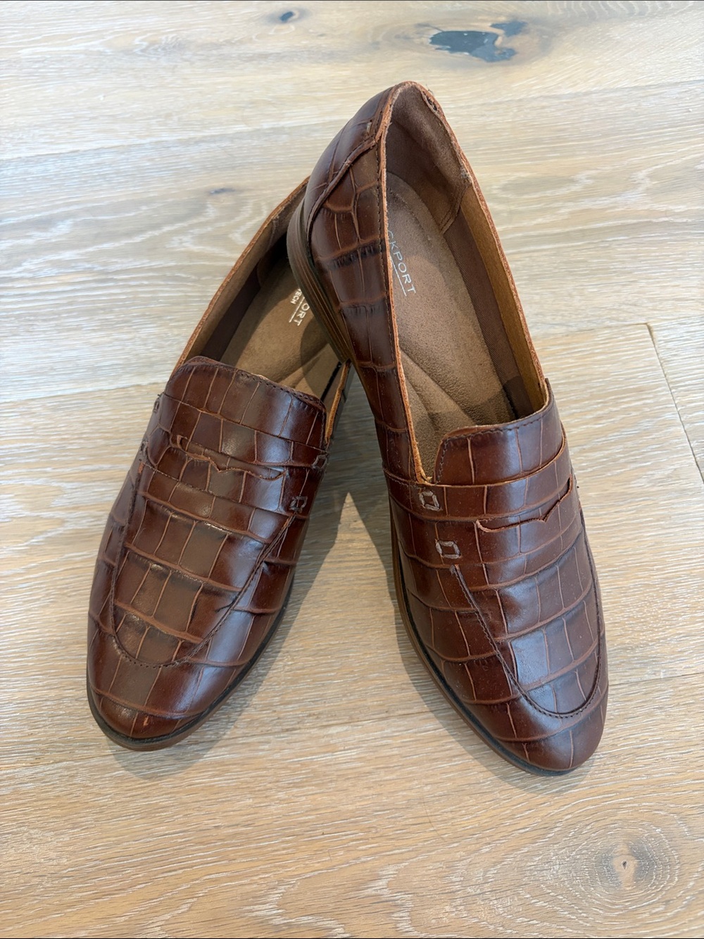 Rockport Tru-Tech Brown Croc-Embossed Penny Loafers
